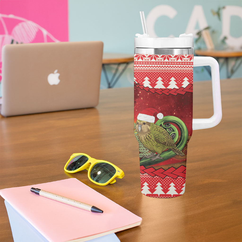 New Zealand Kakapo Christmas In July Tumbler With Handle Silver Fern Santa Xmas Red Color