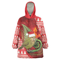 New Zealand Kakapo Christmas In July Wearable Blanket Hoodie Silver Fern Santa Xmas Red Color