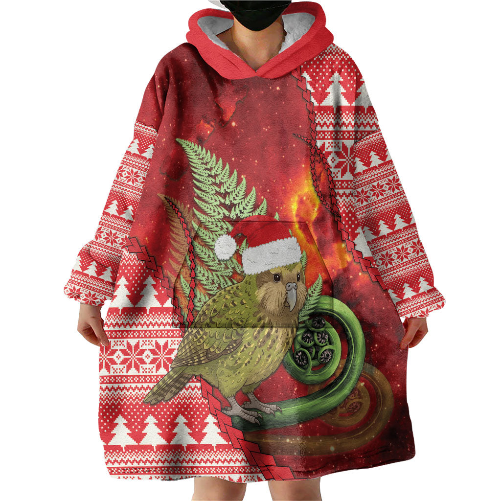 New Zealand Kakapo Christmas In July Wearable Blanket Hoodie Silver Fern Santa Xmas Red Color