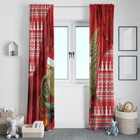 New Zealand Kakapo Christmas In July Window Curtain Silver Fern Santa Xmas Red Color