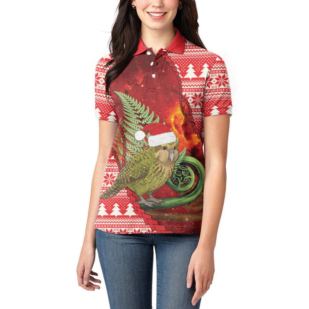 New Zealand Kakapo Christmas In July Women Polo Shirt Silver Fern Santa Xmas Red Color