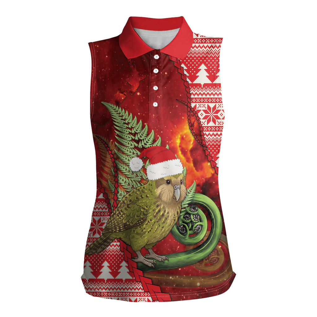 New Zealand Kakapo Christmas In July Women Sleeveless Polo Shirt Silver Fern Santa Xmas Red Color