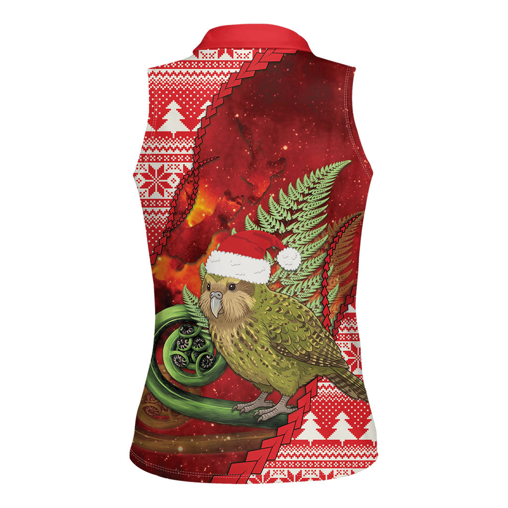 New Zealand Kakapo Christmas In July Women Sleeveless Polo Shirt Silver Fern Santa Xmas Red Color