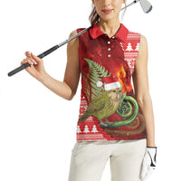 New Zealand Kakapo Christmas In July Women Sleeveless Polo Shirt Silver Fern Santa Xmas Red Color