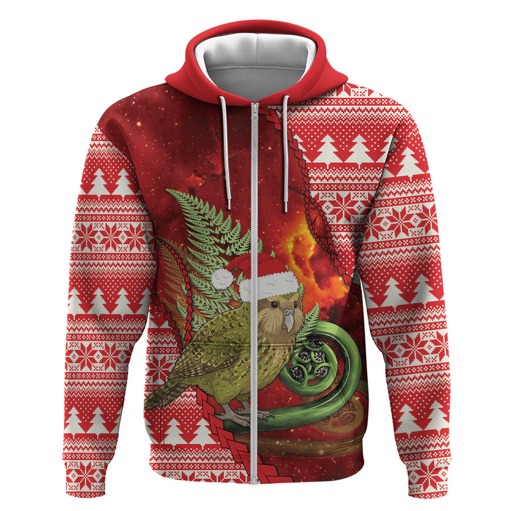 New Zealand Kakapo Christmas In July Zip Hoodie Silver Fern Santa Xmas Red Color