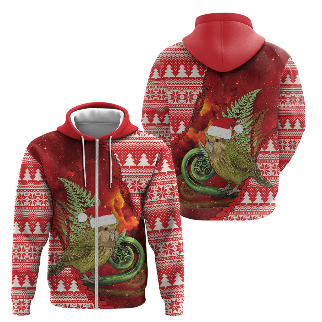 New Zealand Kakapo Christmas In July Zip Hoodie Silver Fern Santa Xmas Red Color