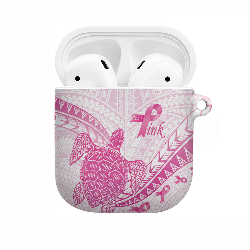 Breast Cancer Awareness AirPods Case Pink Ribbon Turtle Polynesian Pattern White LT22 Pink - Polynesian Pride