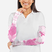 Breast Cancer Awareness Personalised Arm Sleeves Pink Ribbon Turtle Polynesian Pattern White