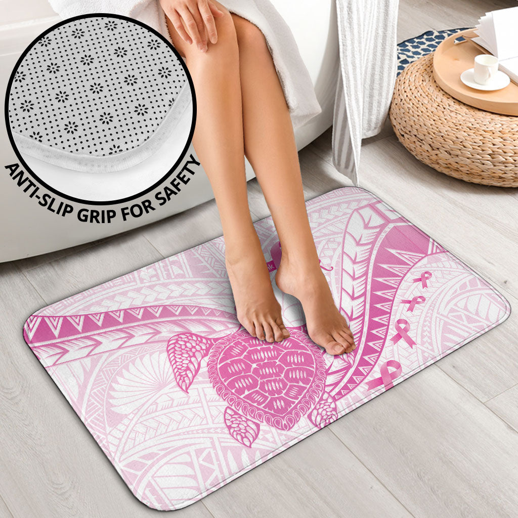 Breast Cancer Awareness Bathroom Set Pink Ribbon Turtle Polynesian Pattern White