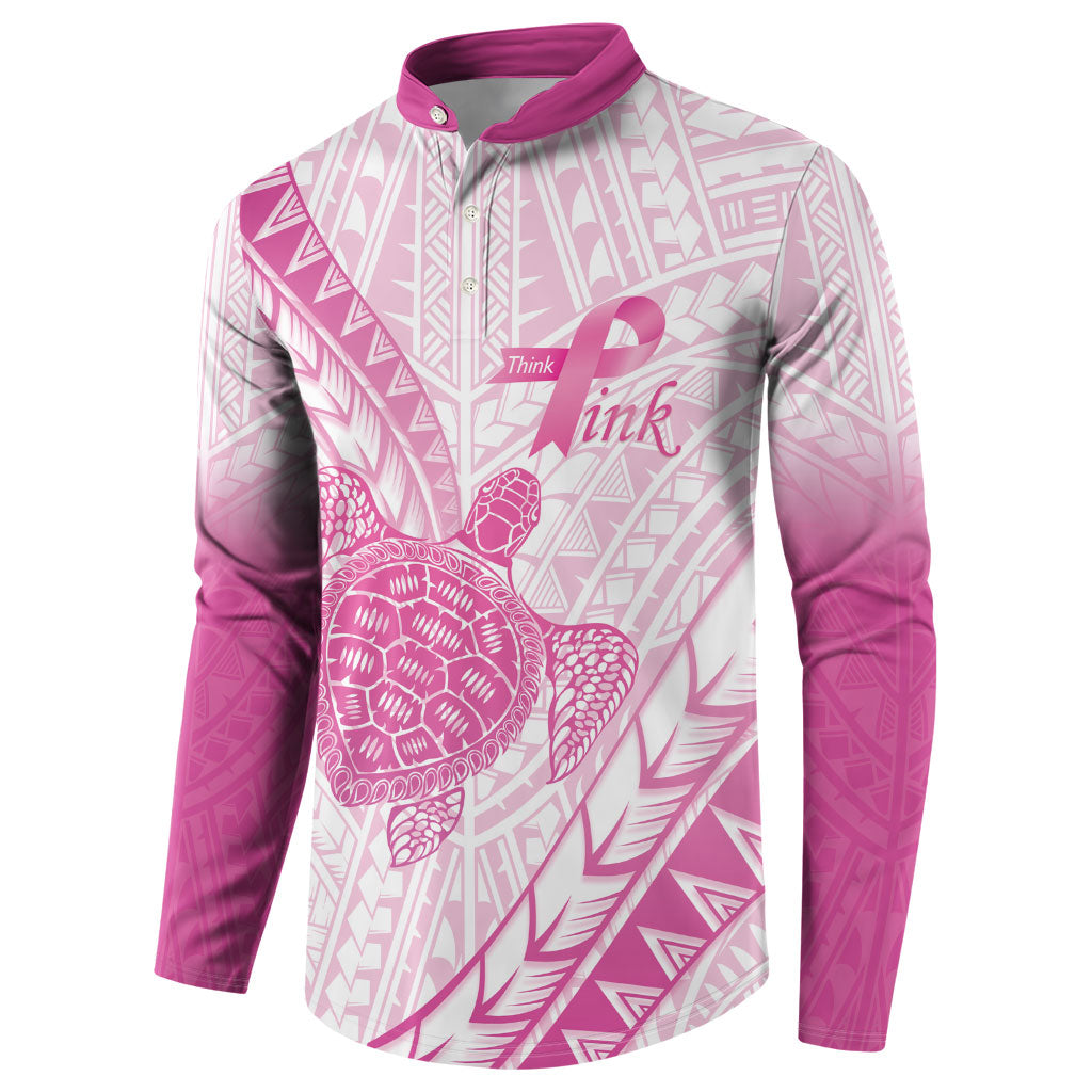 Breast Cancer Awareness Personalised Button Sweatshirt Pink Ribbon Turtle Polynesian Pattern White