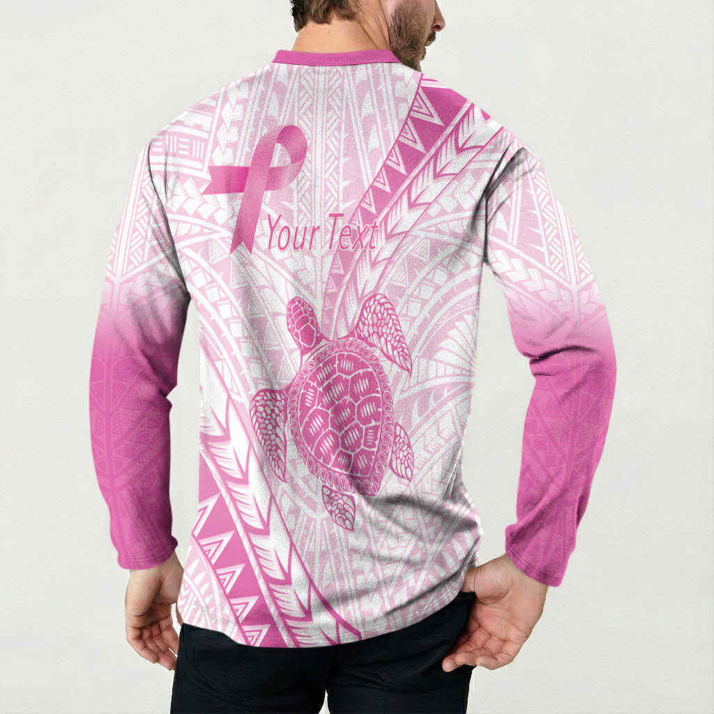 Breast Cancer Awareness Personalised Button Sweatshirt Pink Ribbon Turtle Polynesian Pattern White