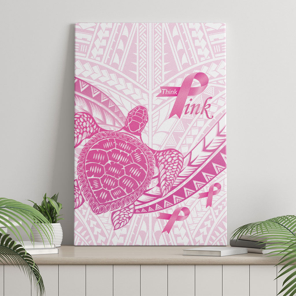 Breast Cancer Awareness Canvas Wall Art Pink Ribbon Turtle Polynesian Pattern White