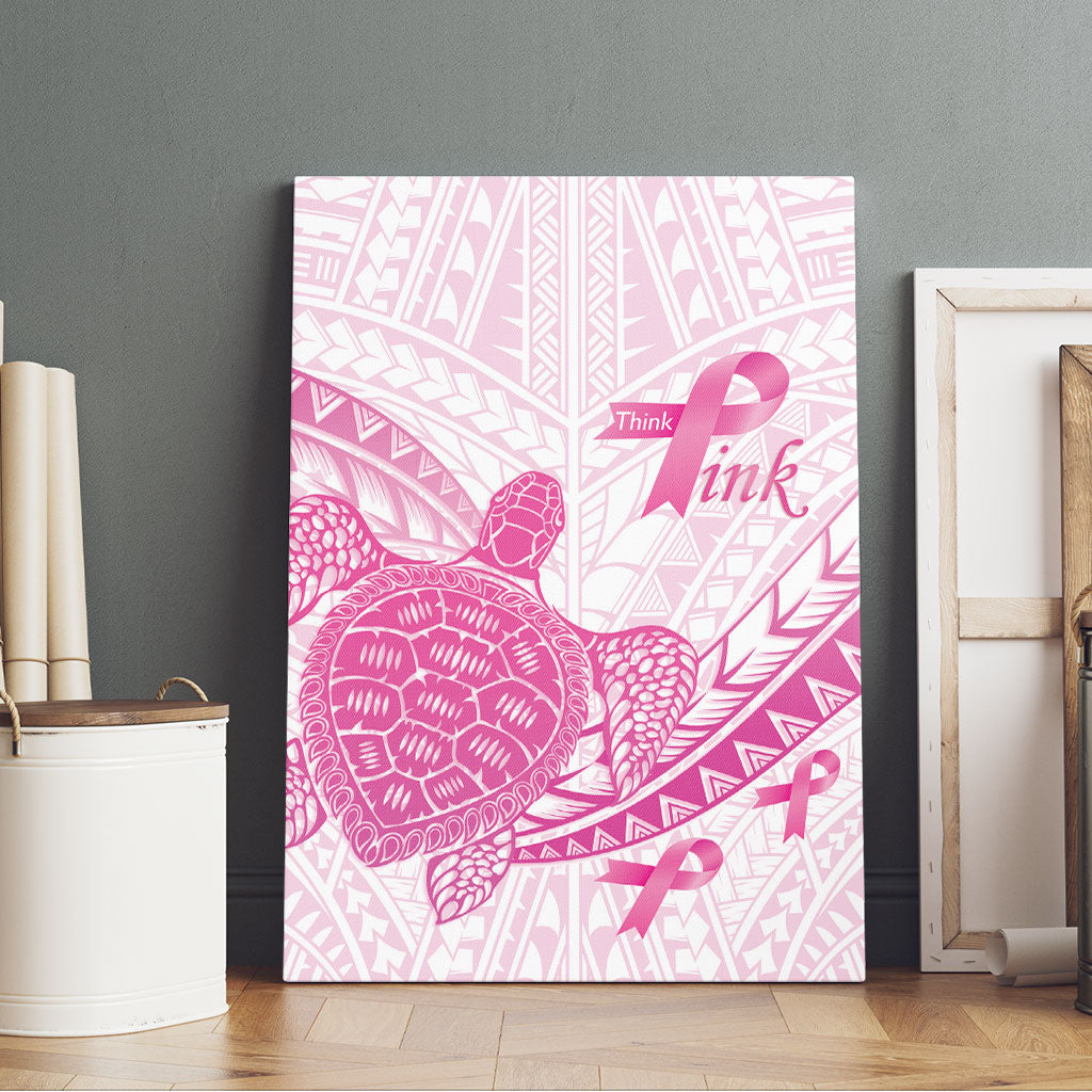 Breast Cancer Awareness Canvas Wall Art Pink Ribbon Turtle Polynesian Pattern White