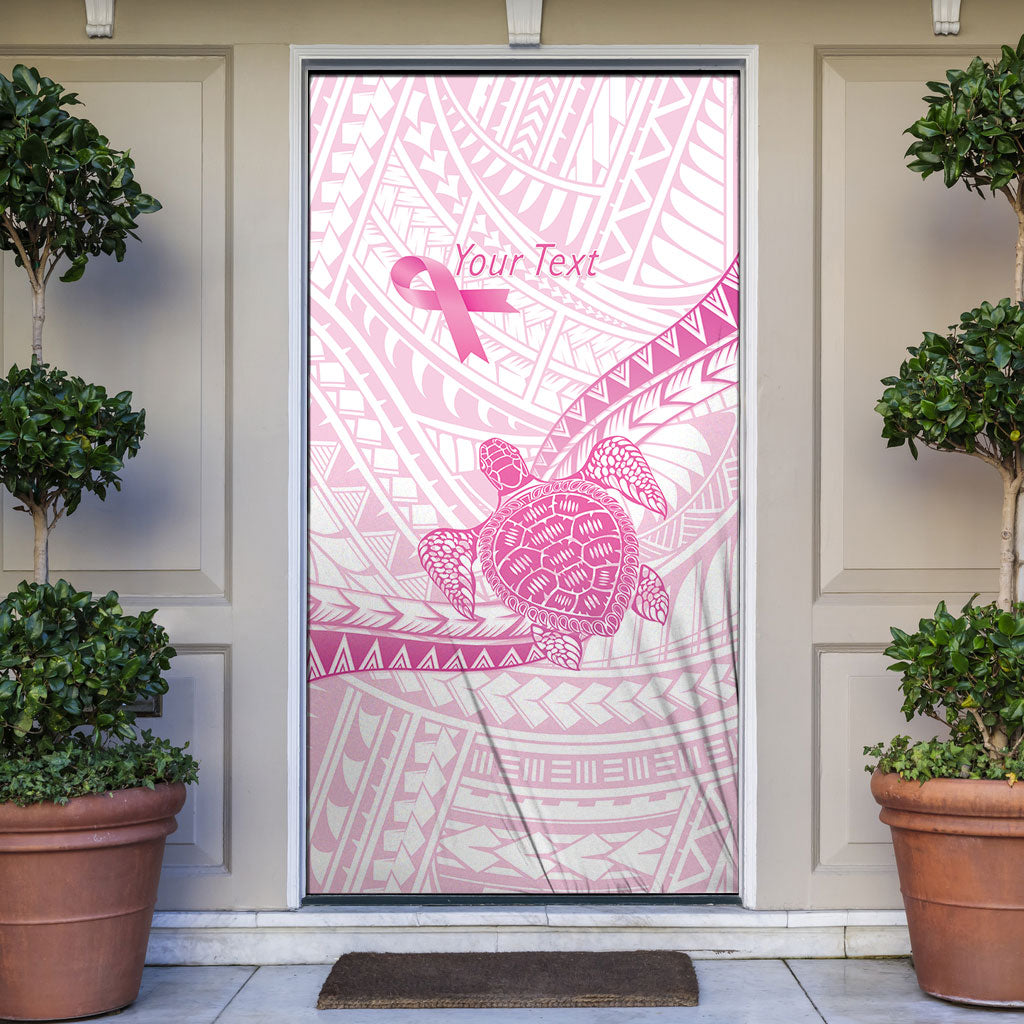 Breast Cancer Awareness Personalised Door Cover Pink Ribbon Turtle Polynesian Pattern White