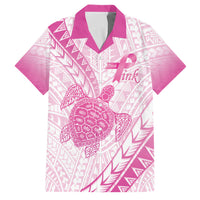 Breast Cancer Awareness Personalised Family Matching Off The Shoulder Long Sleeve Dress and Hawaiian Shirt Pink Ribbon Turtle Polynesian Pattern White