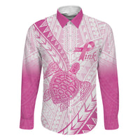 Breast Cancer Awareness Personalised Family Matching Off Shoulder Maxi Dress and Hawaiian Shirt Pink Ribbon Turtle Polynesian Pattern White
