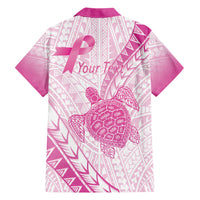 Breast Cancer Awareness Personalised Family Matching Off Shoulder Short Dress and Hawaiian Shirt Pink Ribbon Turtle Polynesian Pattern White