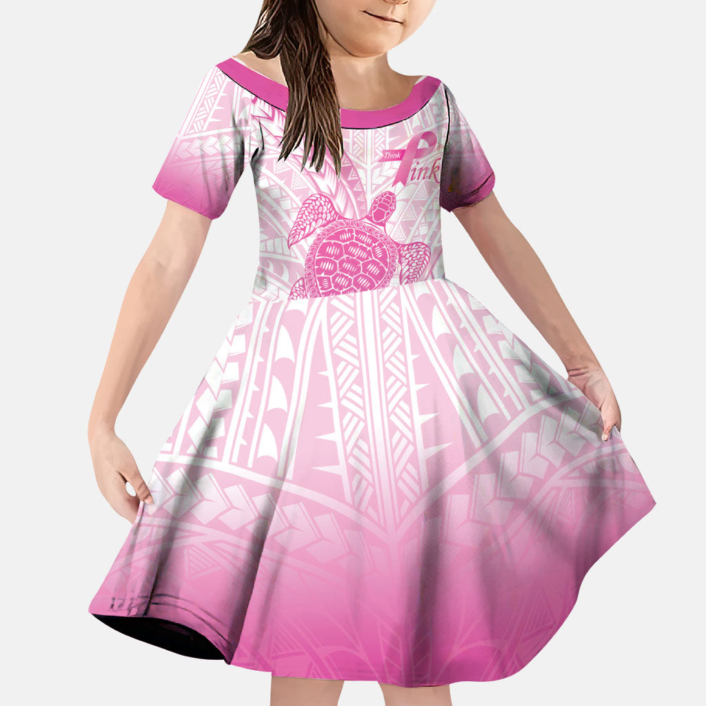 Breast Cancer Awareness Personalised Family Matching Summer Maxi Dress and Hawaiian Shirt Pink Ribbon Turtle Polynesian Pattern White