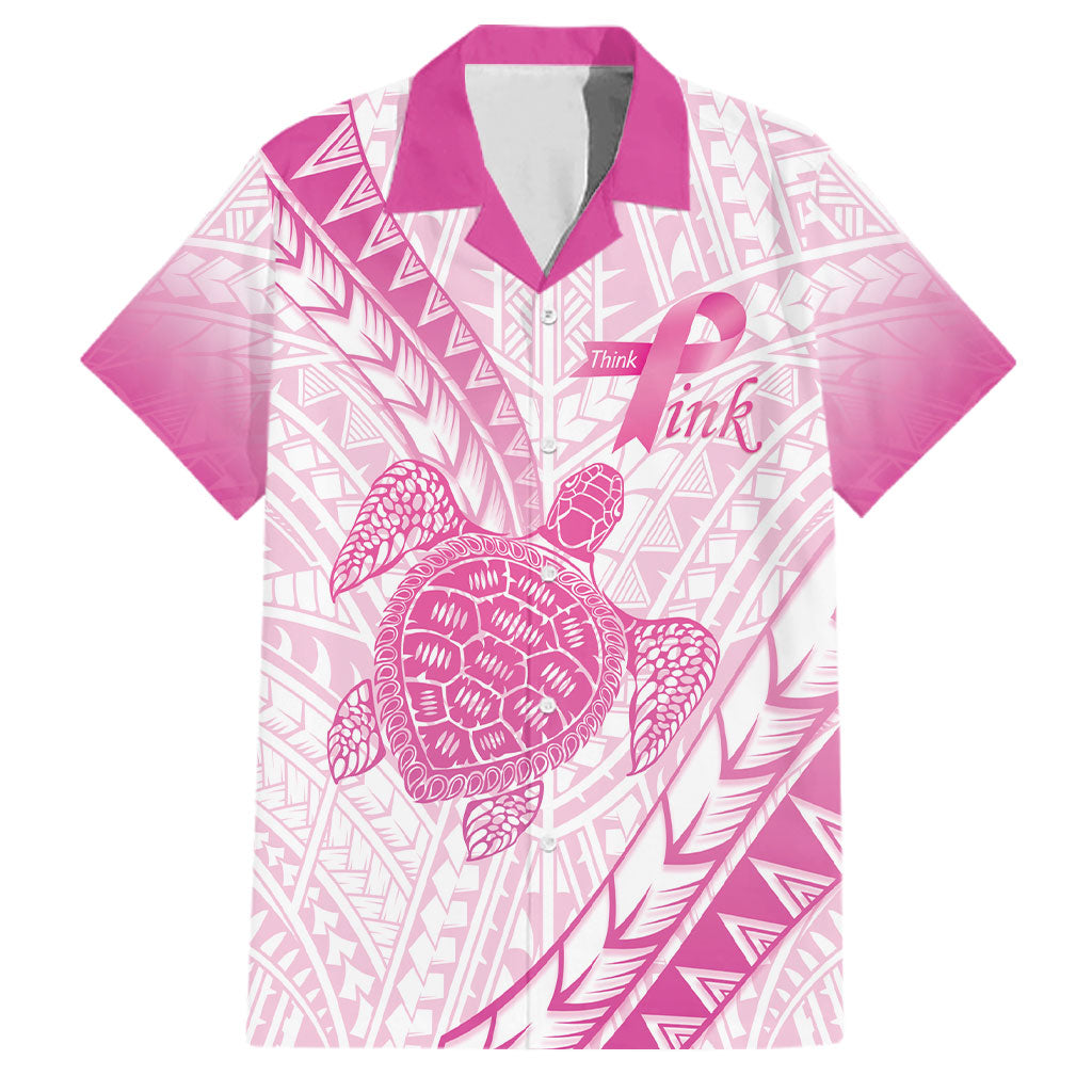 Breast Cancer Awareness Personalised Family Matching Summer Maxi Dress and Hawaiian Shirt Pink Ribbon Turtle Polynesian Pattern White