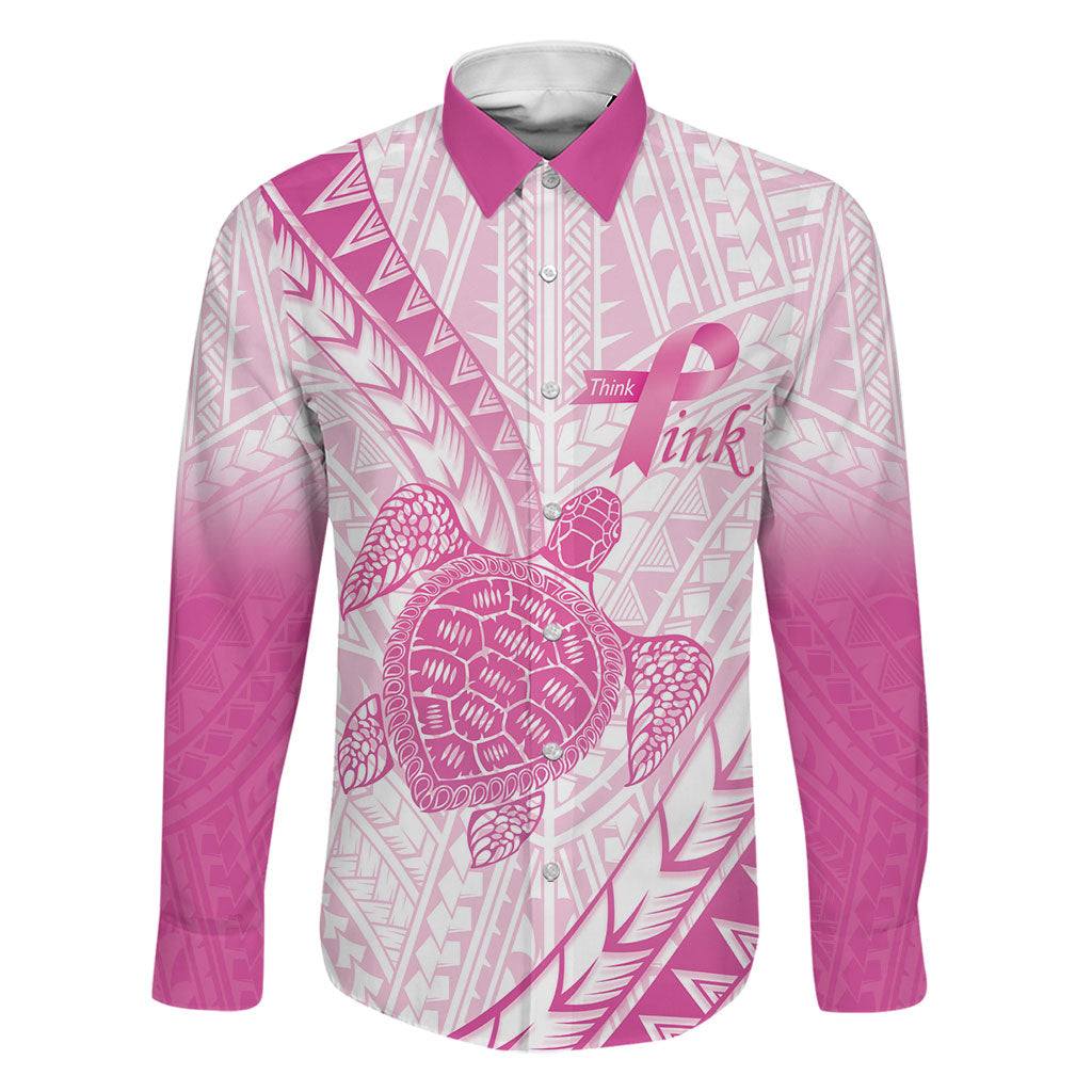 Breast Cancer Awareness Personalised Family Matching Summer Maxi Dress and Hawaiian Shirt Pink Ribbon Turtle Polynesian Pattern White
