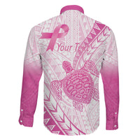 Breast Cancer Awareness Personalised Family Matching Tank Maxi Dress and Hawaiian Shirt Pink Ribbon Turtle Polynesian Pattern White