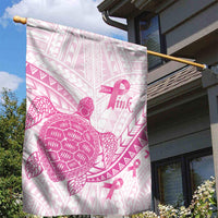 Breast Cancer Awareness Garden Flag Pink Ribbon Turtle Polynesian Pattern White