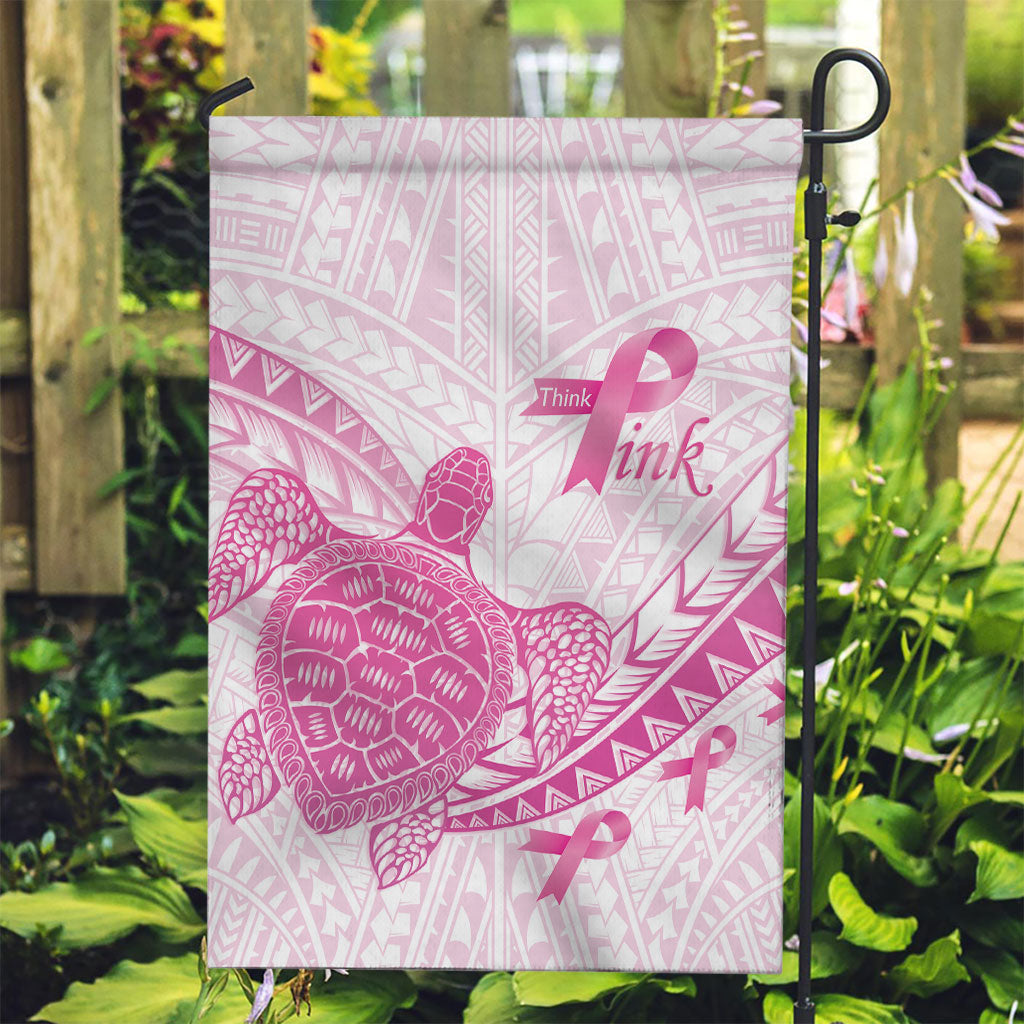Breast Cancer Awareness Garden Flag Pink Ribbon Turtle Polynesian Pattern White