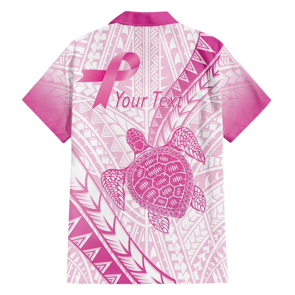 Breast Cancer Awareness Personalised Hawaiian Shirt Pink Ribbon Turtle Polynesian Pattern White