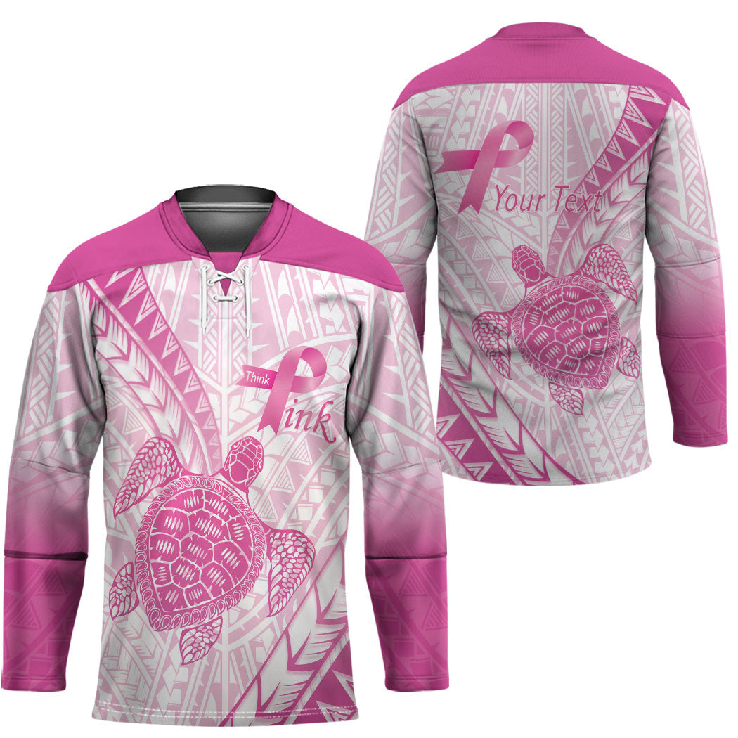 Breast Cancer Awareness Personalised Hockey Jersey Pink Ribbon Turtle Polynesian Pattern White