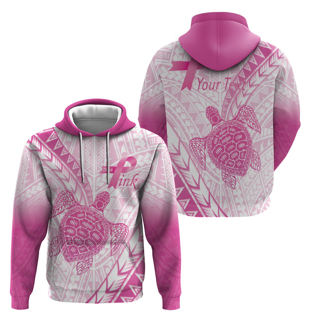Breast Cancer Awareness Personalised Hoodie Pink Ribbon Turtle Polynesian Pattern White