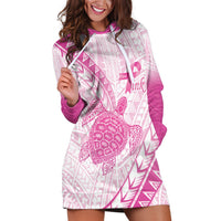 Breast Cancer Awareness Personalised Hoodie Dress Pink Ribbon Turtle Polynesian Pattern White