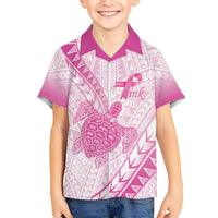 Breast Cancer Awareness Personalised Kid Hawaiian Shirt Pink Ribbon Turtle Polynesian Pattern White LT22 Kid Pink - Polynesian Pride