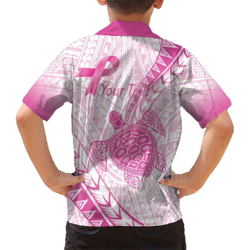 Breast Cancer Awareness Personalised Kid Hawaiian Shirt Pink Ribbon Turtle Polynesian Pattern White LT22 - Polynesian Pride