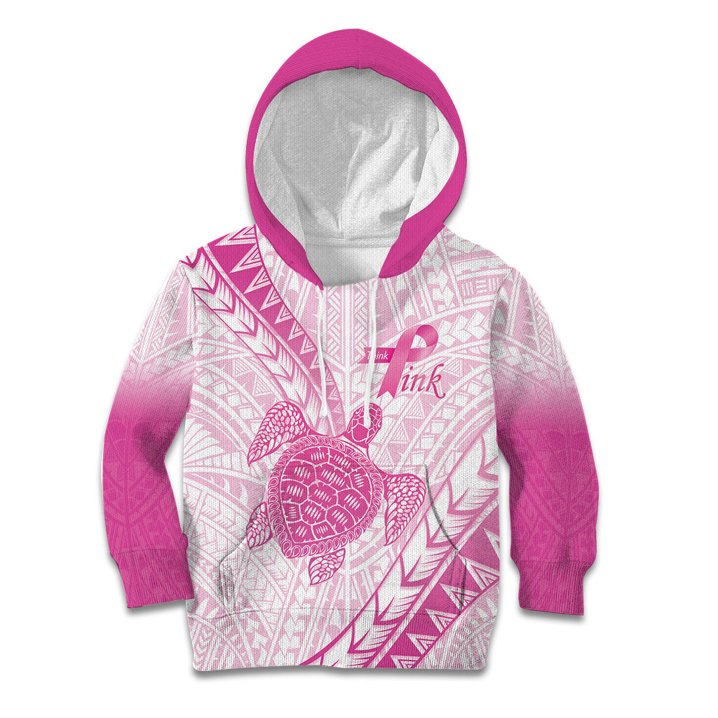 Breast Cancer Awareness Personalised Kid Hoodie Pink Ribbon Turtle Polynesian Pattern White