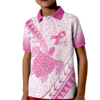 Breast Cancer Awareness Personalised Kid Polo Shirt Pink Ribbon Turtle Polynesian Pattern White LT22 Kid Pink - Polynesian Pride