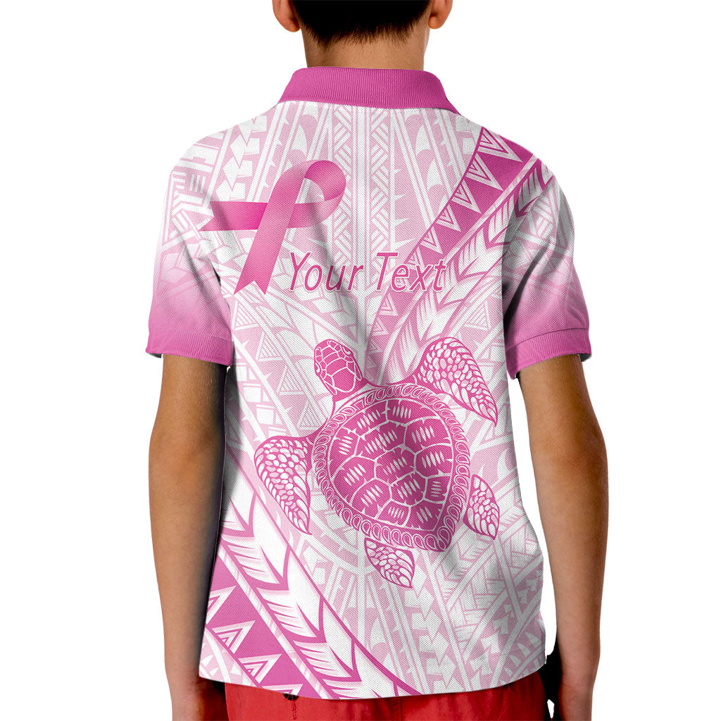 Breast Cancer Awareness Personalised Kid Polo Shirt Pink Ribbon Turtle Polynesian Pattern White LT22 - Polynesian Pride