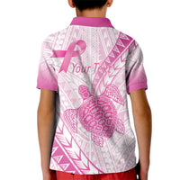 Breast Cancer Awareness Personalised Kid Polo Shirt Pink Ribbon Turtle Polynesian Pattern White LT22 - Polynesian Pride