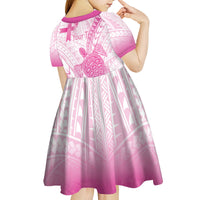 Breast Cancer Awareness Personalised Kid Short Sleeve Dress Pink Ribbon Turtle Polynesian Pattern White