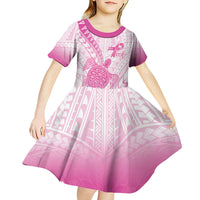 Breast Cancer Awareness Personalised Kid Short Sleeve Dress Pink Ribbon Turtle Polynesian Pattern White