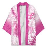 Breast Cancer Awareness Personalised Kimono Pink Ribbon Turtle Polynesian Pattern White
