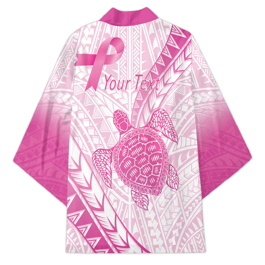 Breast Cancer Awareness Personalised Kimono Pink Ribbon Turtle Polynesian Pattern White