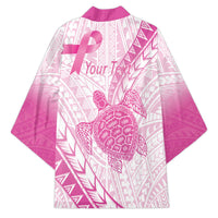 Breast Cancer Awareness Personalised Kimono Pink Ribbon Turtle Polynesian Pattern White