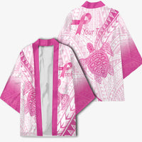 Breast Cancer Awareness Personalised Kimono Pink Ribbon Turtle Polynesian Pattern White