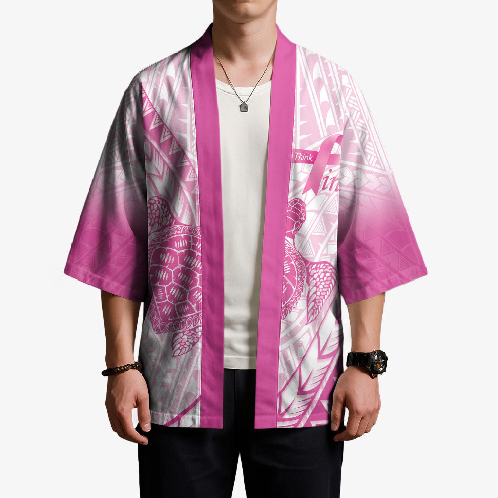 Breast Cancer Awareness Personalised Kimono Pink Ribbon Turtle Polynesian Pattern White