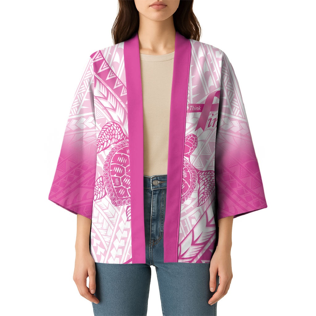 Breast Cancer Awareness Personalised Kimono Pink Ribbon Turtle Polynesian Pattern White