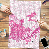Breast Cancer Awareness Puzzle Pink Ribbon Turtle Polynesian Pattern White
