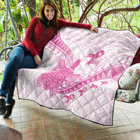 Breast Cancer Awareness Quilt Pink Ribbon Turtle Polynesian Pattern White