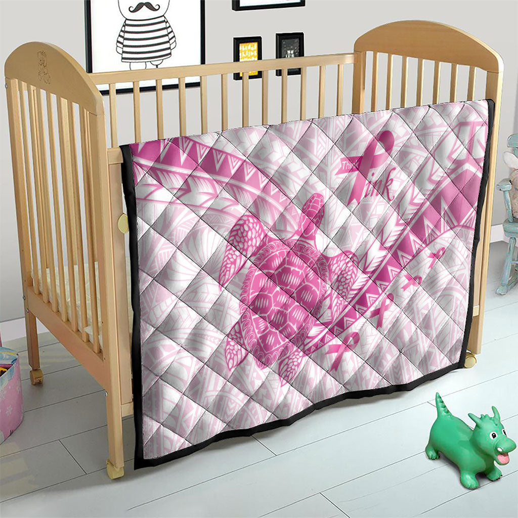 Breast Cancer Awareness Quilt Pink Ribbon Turtle Polynesian Pattern White