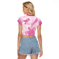 Breast Cancer Awareness Personalised Raglan Cropped T Shirt Pink Ribbon Turtle Polynesian Pattern White LT22 - Polynesian Pride