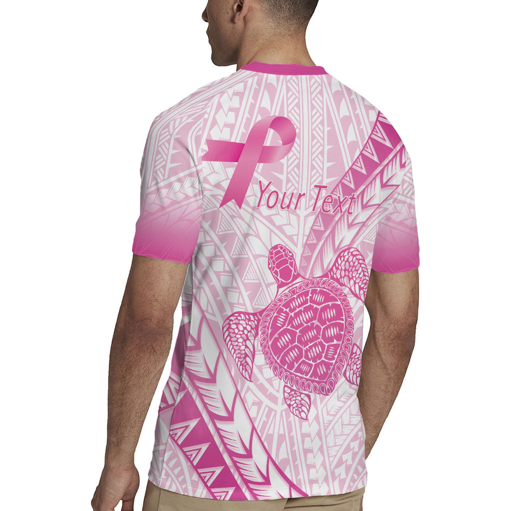 Breast Cancer Awareness Personalised Rugby Jersey Pink Ribbon Turtle Polynesian Pattern White